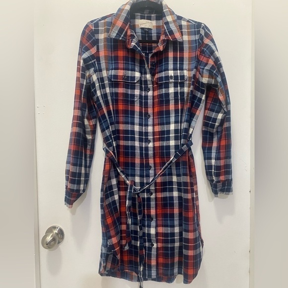 Universal Thread Blue Plaid Buttoned Down Shirt Dress - Picture 1 of 7